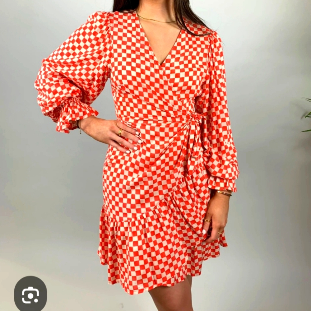 Orange And White Wrap Dress. NWT Size Small